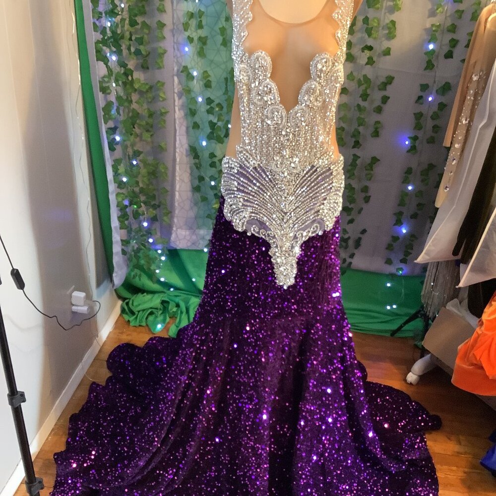 Purple Sequin Mermaid Prom Dress
